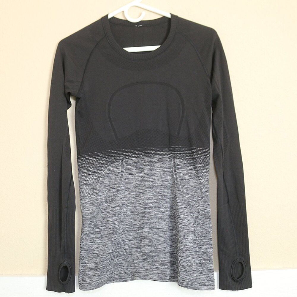 Lululemon Womens Swiftly Tech Long Sleeve Black Gray Top Athletic Pullover Sz 6